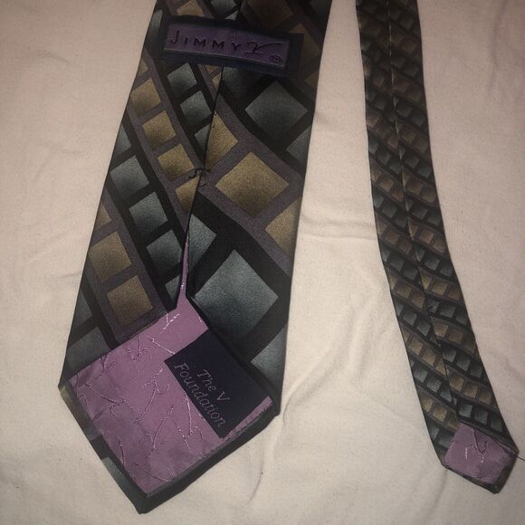 Jimmy V 100% Silk Neck Tie Blue/Green Patterned/purple/black - Picture 5 of 8